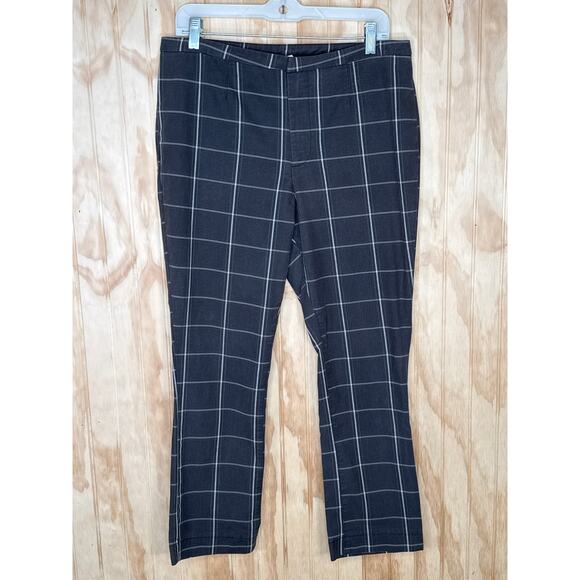 Free People Copenhagan Brown & Tan Windowpane Print Crop Pants Size 10 - Picture 3 of 7